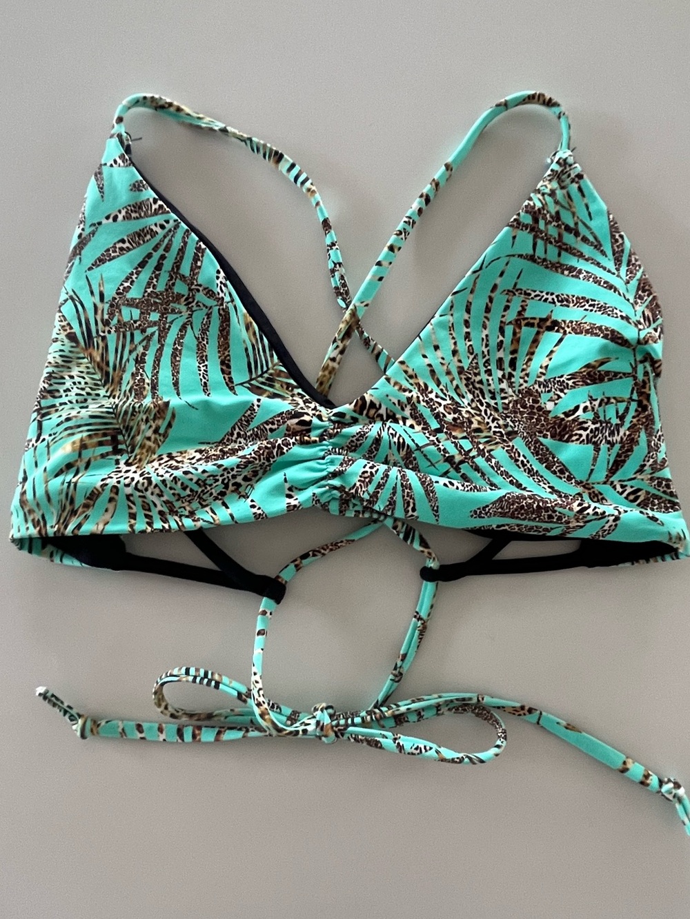L*Space Pools and Palms Print Strappy Ruched Bikini Top Large